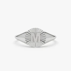 14k Sunburst Initial Signet Ring