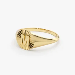 14k Sunburst Initial Signet Ring