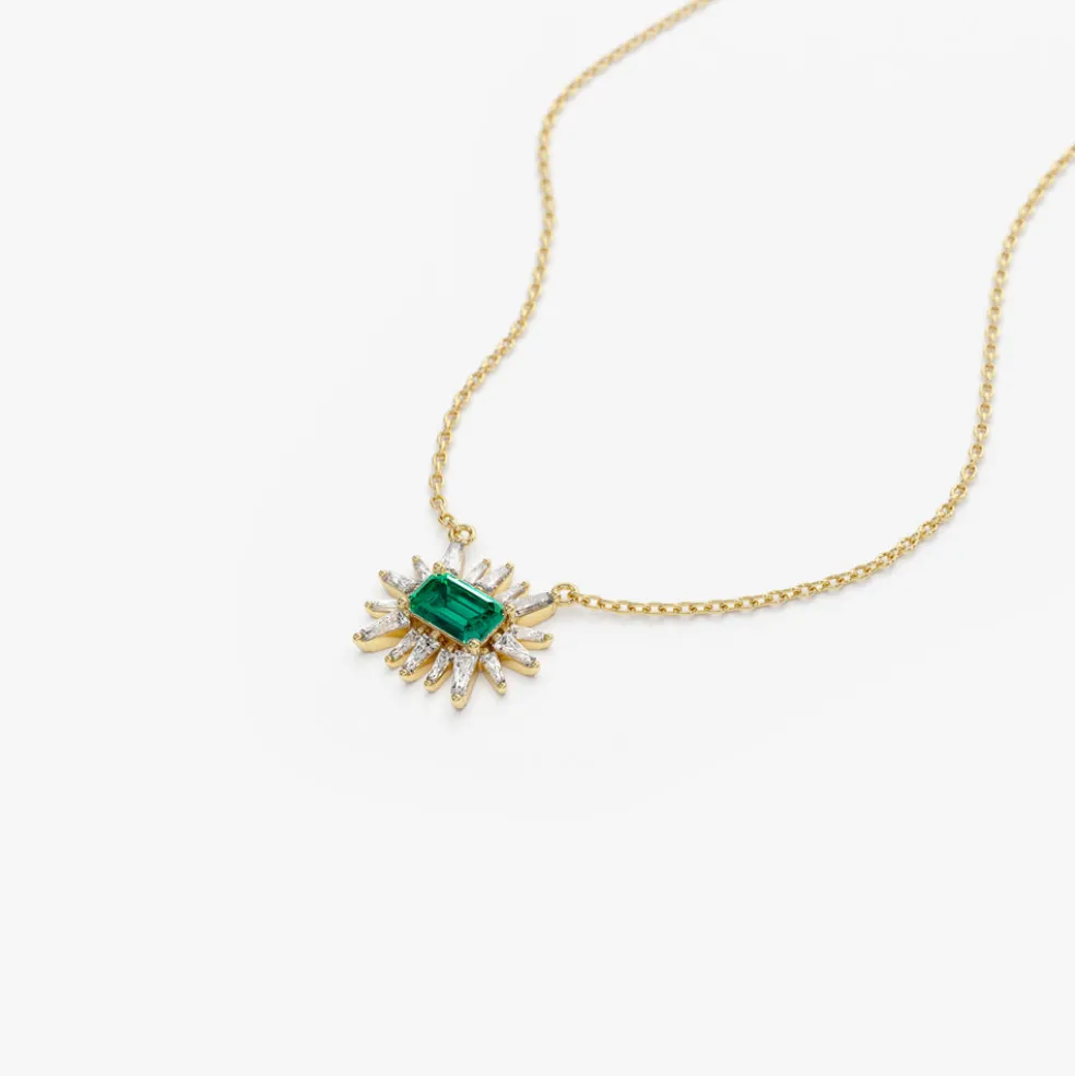 14k Tapered Baguette Diamond & Emerald Necklace