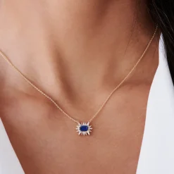14k Tapered Baguette Diamond & Sapphire Necklace