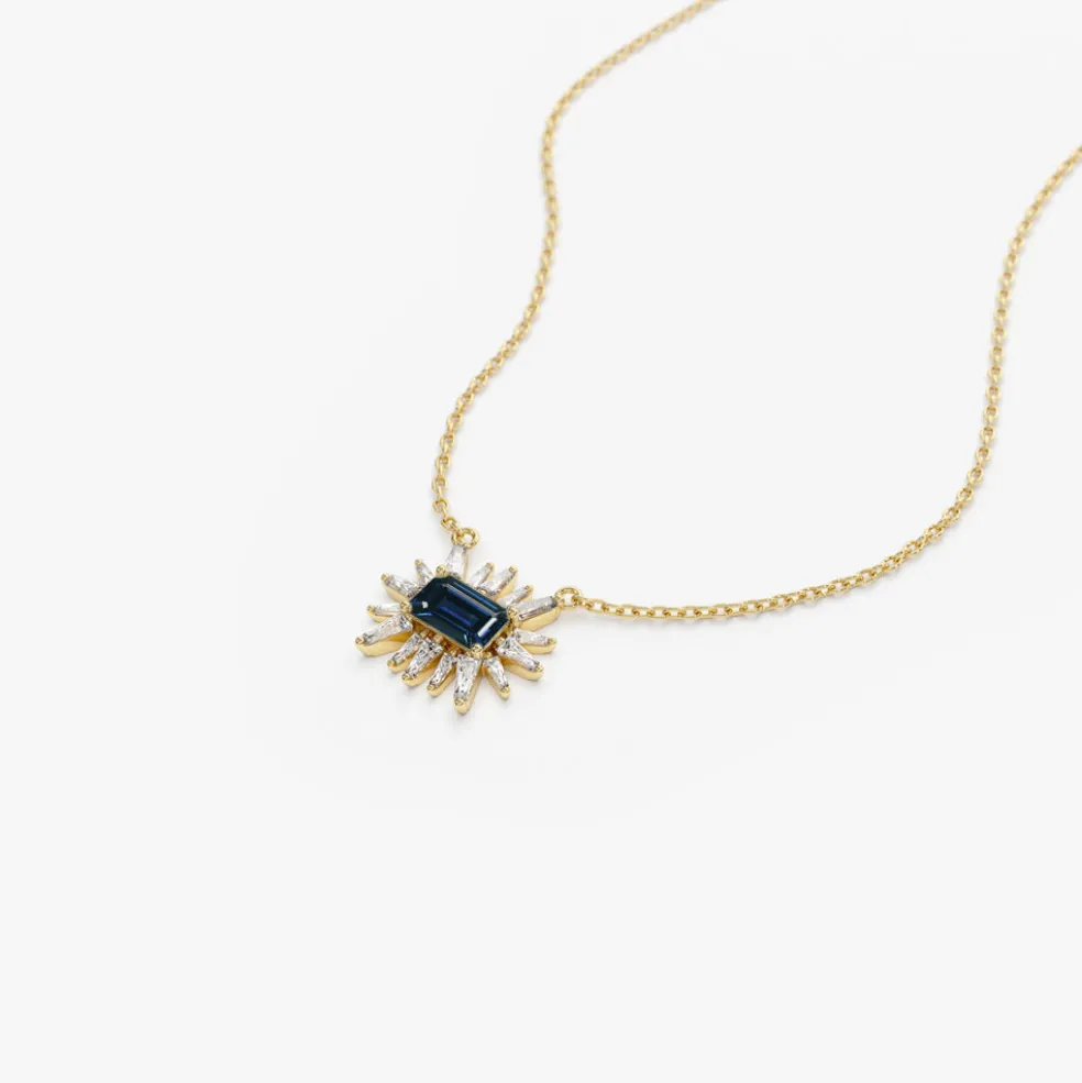 14k Tapered Baguette Diamond & Sapphire Necklace