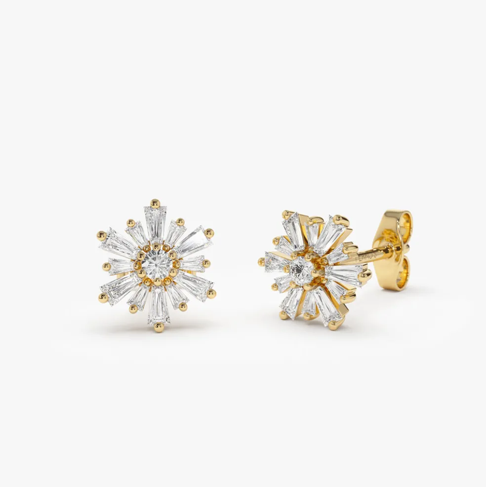 14k Tapered Baguette Unique Diamond Earrings