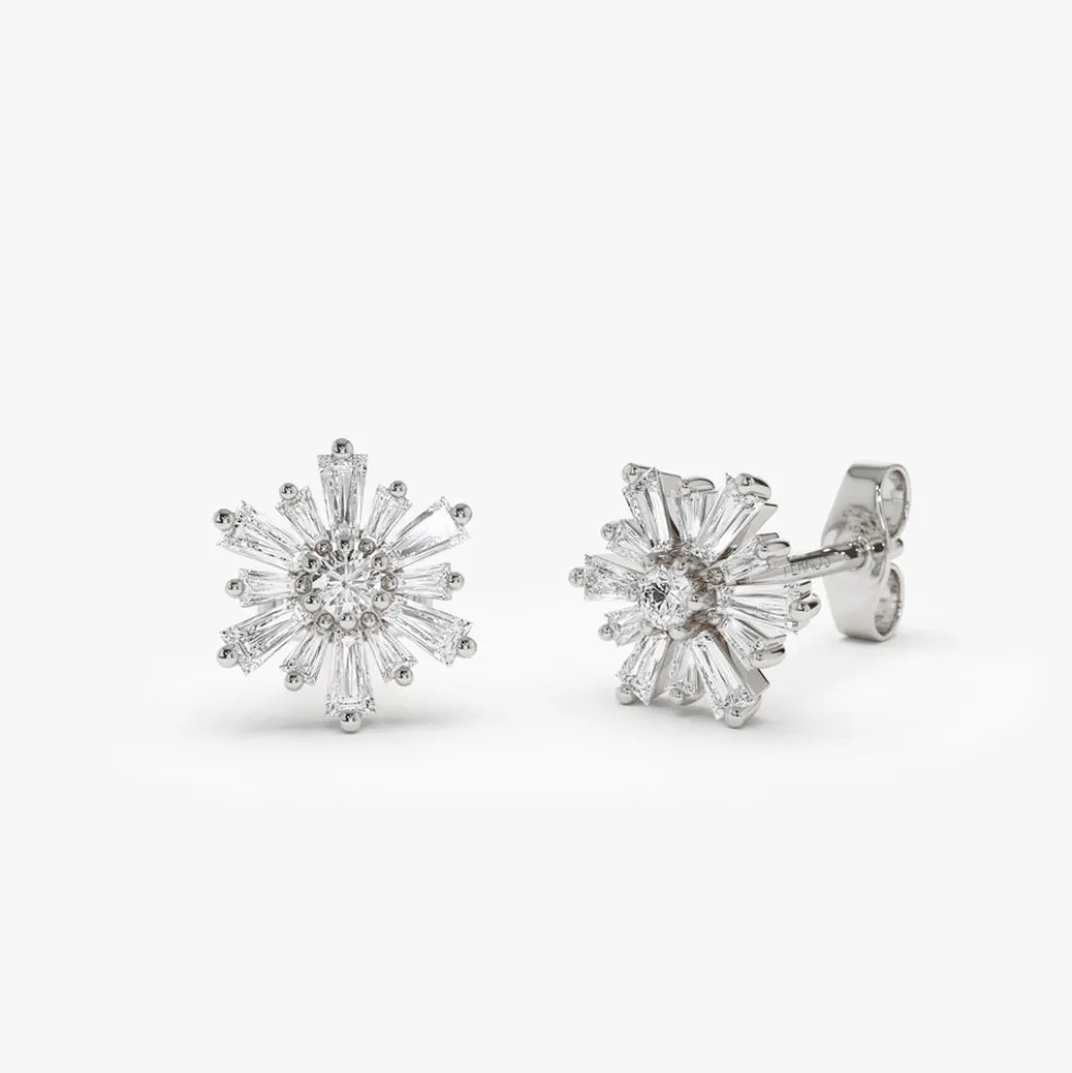 14k Tapered Baguette Unique Diamond Earrings