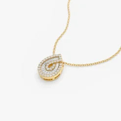 14k Teardrop Shape Baguette and Round Diamond Statement Necklace