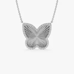 14K Textured Diamond Butterfly Charm Pendant