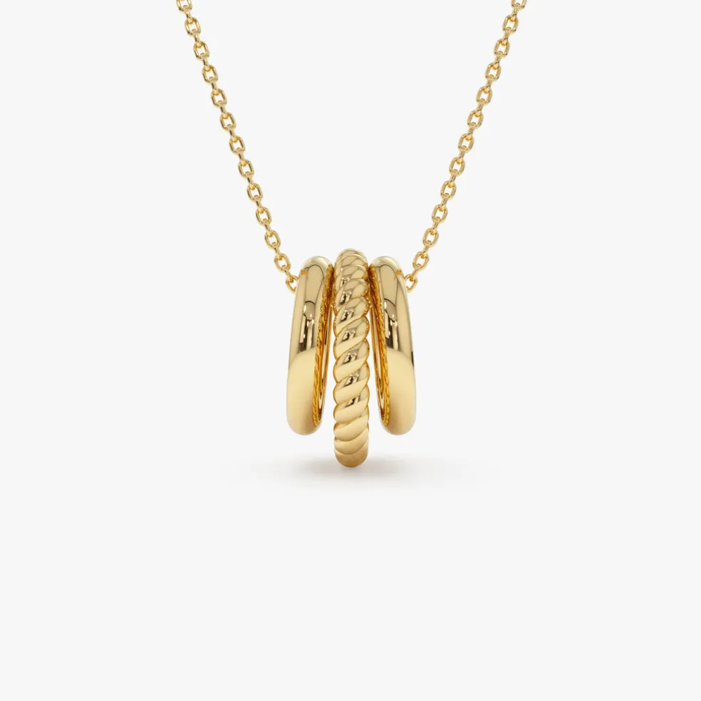 14k Three Ring Eternity Circle Necklace