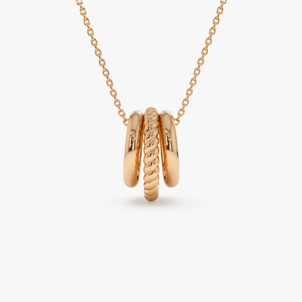 14k Three Ring Eternity Circle Necklace