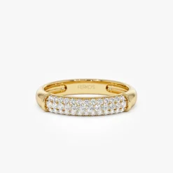 14K Three Row Diamond Pave Band