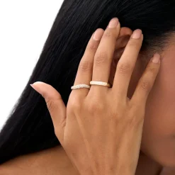 14K Three Row Diamond Pave Band
