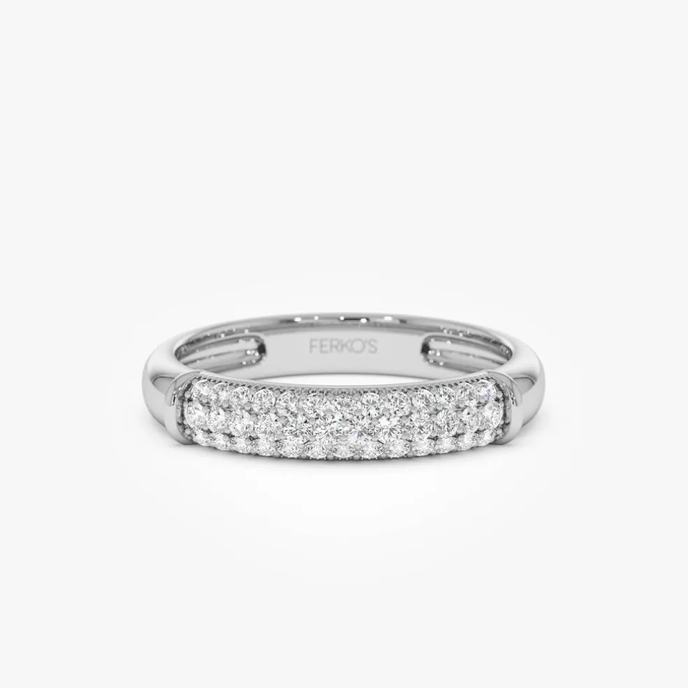 14K Three Row Diamond Pave Band