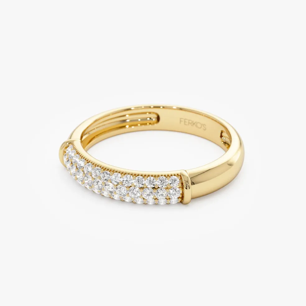 14K Three Row Diamond Pave Band