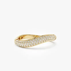 14k Three Row Diamond Pave Wave Ring