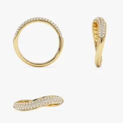 14k Three Row Diamond Pave Wave Ring
