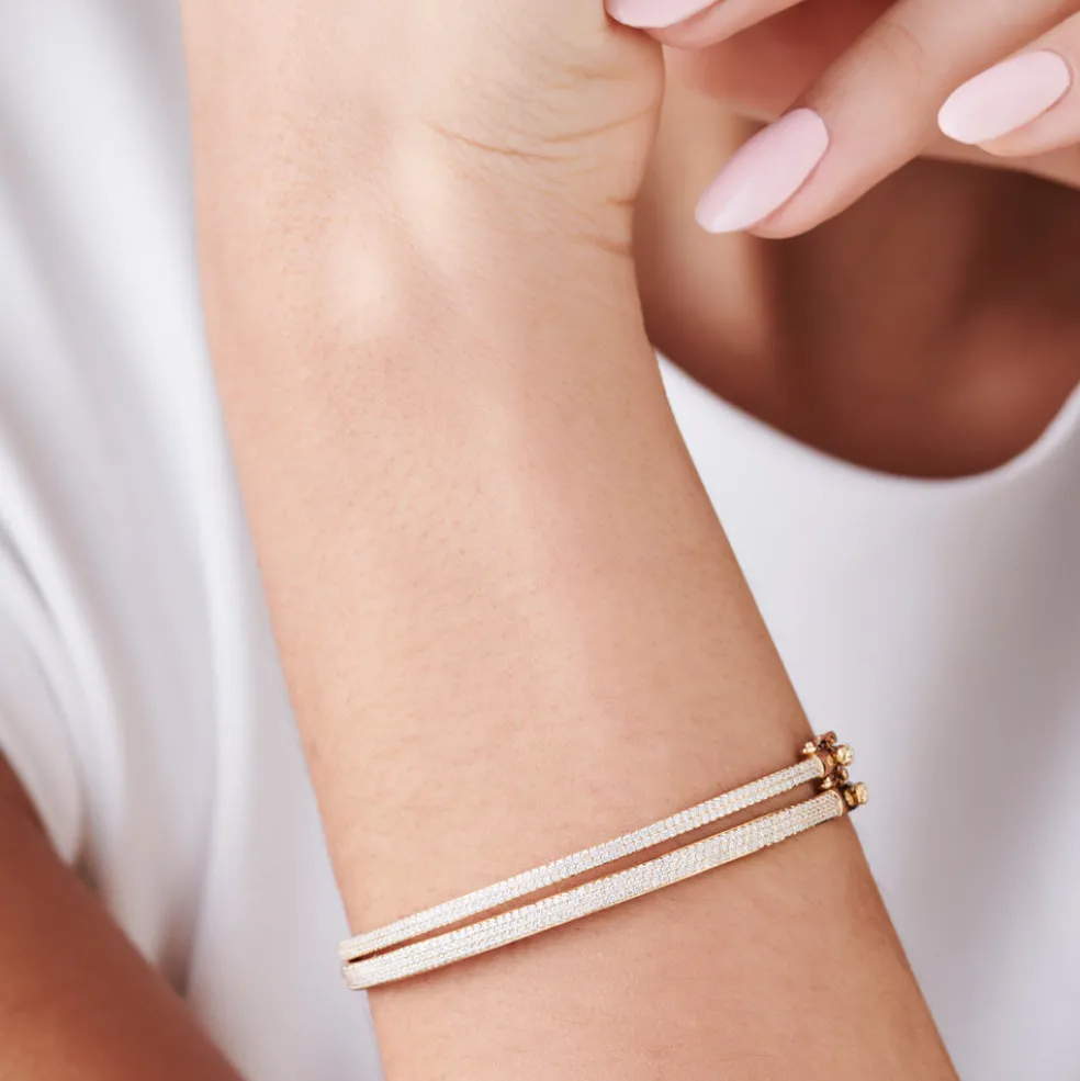 14k Three Row Pave Diamond Bangle Bracelet