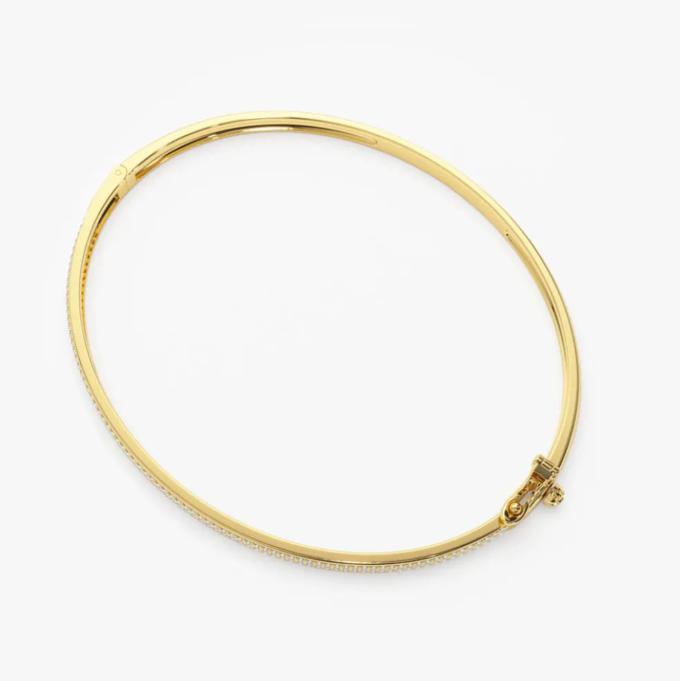 14k Three Row Pave Diamond Bangle Bracelet