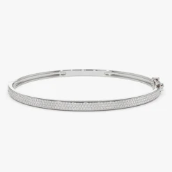 14k Three Row Pave Diamond Bangle Bracelet