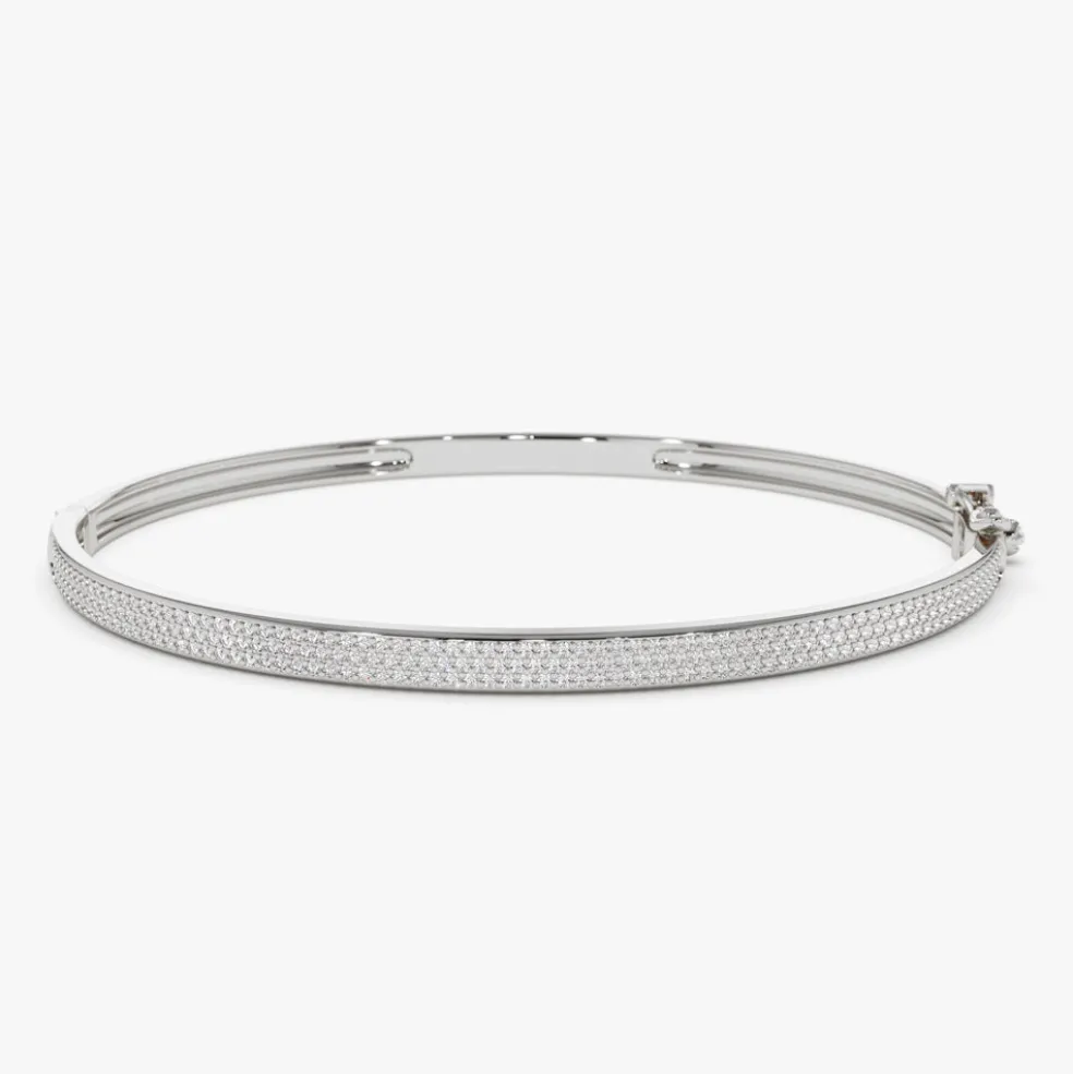 14k Three Row Pave Diamond Bangle Bracelet