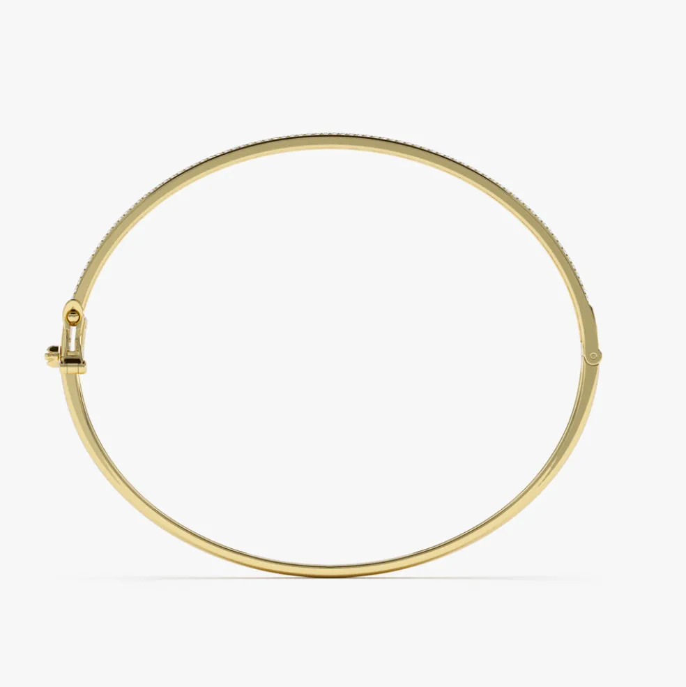 14k Three Row Pave Diamond Bangle Bracelet