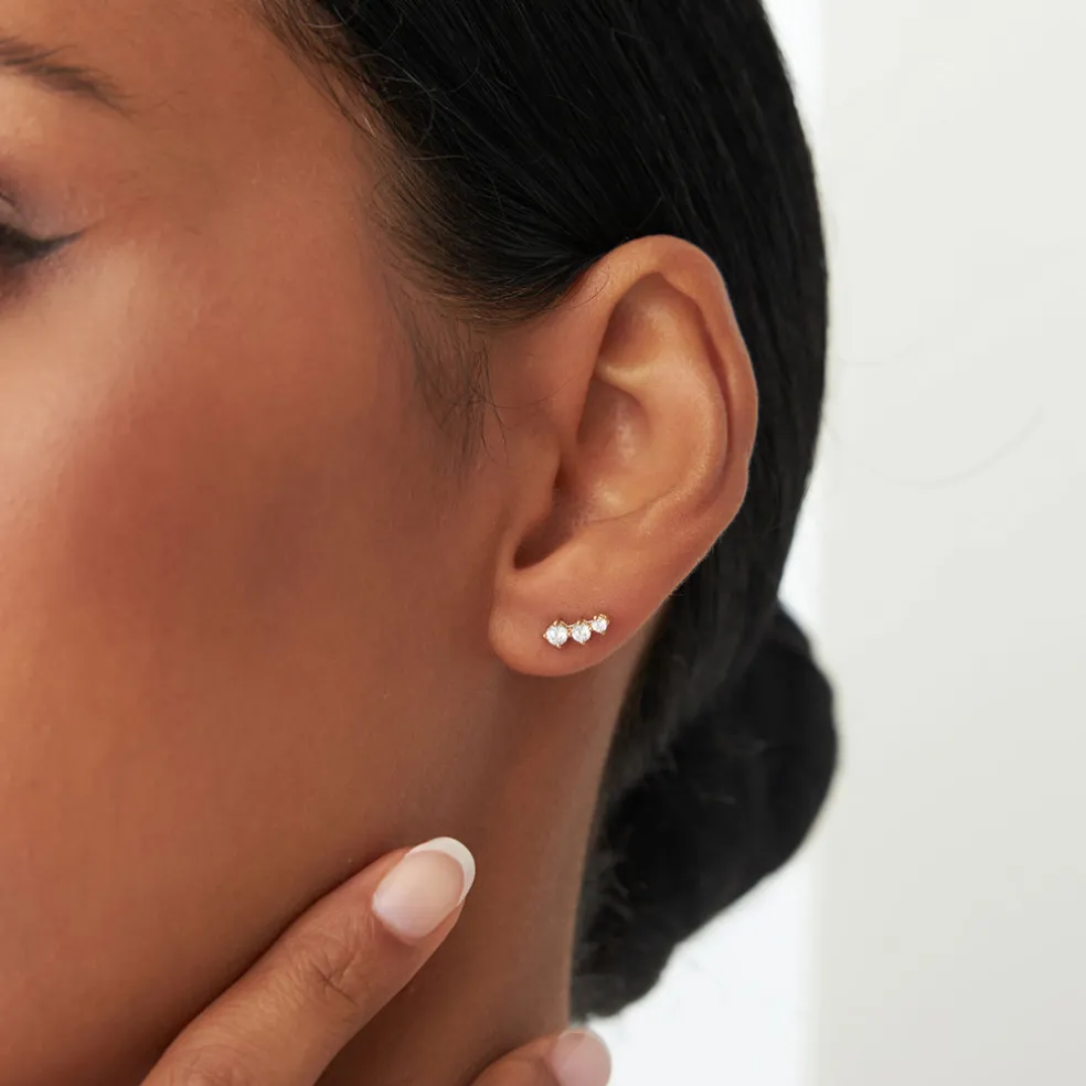 14k Three Stone Brilliant Diamond Studs 0.35 ctw