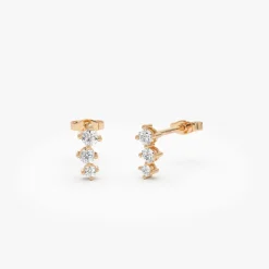 14k Three Stone Brilliant Diamond Studs 0.35 ctw