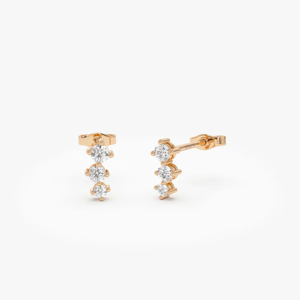 14k Three Stone Brilliant Diamond Studs 0.35 ctw