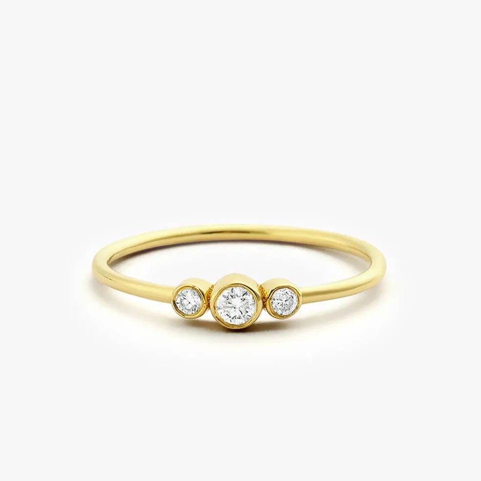 14K Three Stone Diamond Ring
