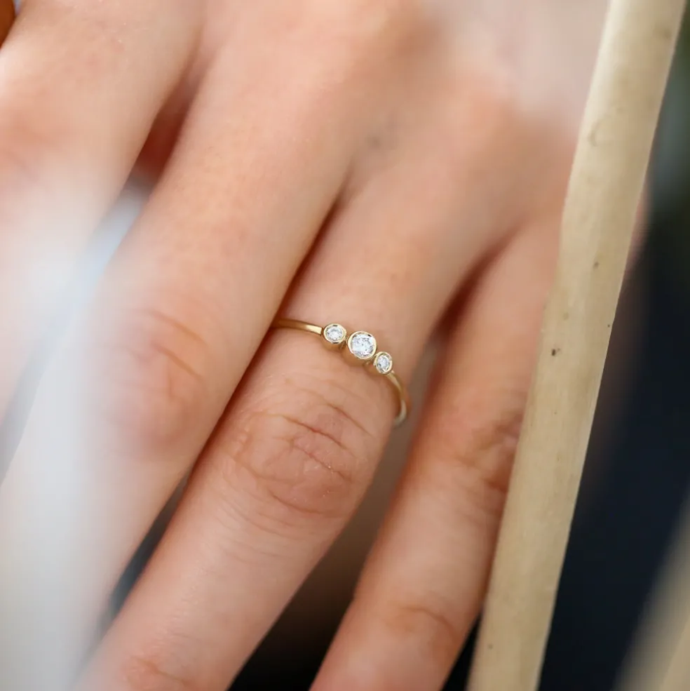 14K Three Stone Diamond Ring