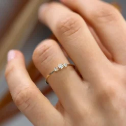 14K Three Stone Diamond Ring