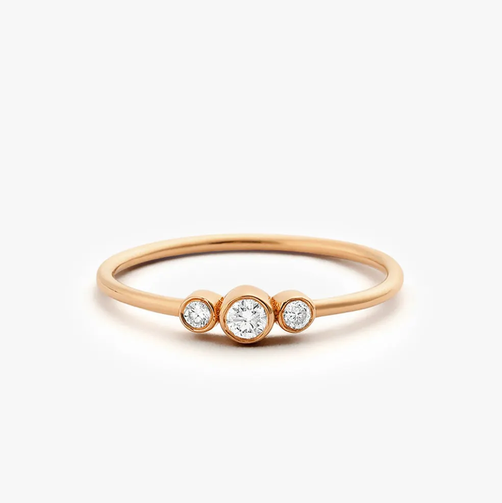 14K Three Stone Diamond Ring