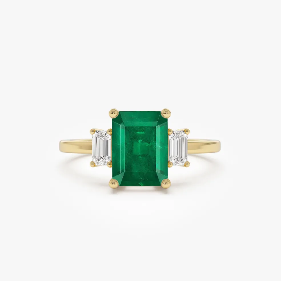 14k Three Stone Emerald Engagement Ring