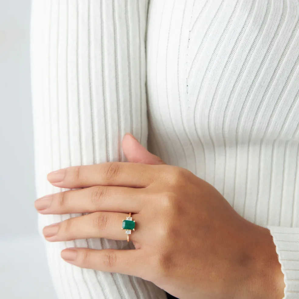 14k Three Stone Emerald Engagement Ring