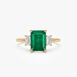 14k Three Stone Emerald Engagement Ring