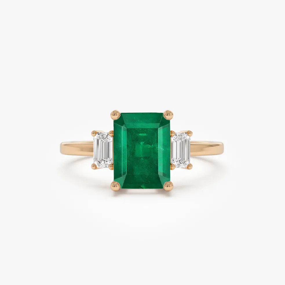 14k Three Stone Emerald Engagement Ring