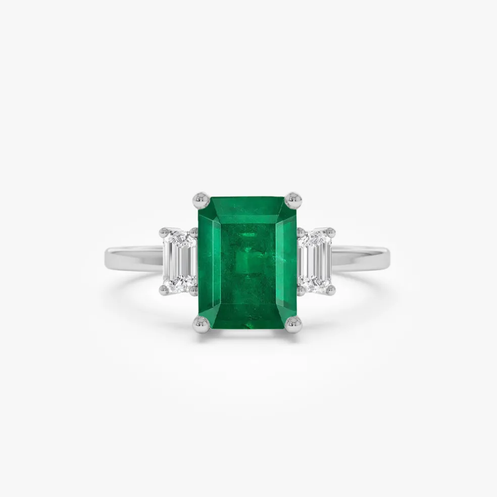 14k Three Stone Emerald Engagement Ring