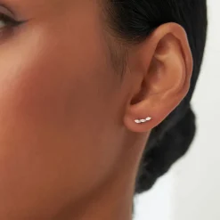 14k Three Stone Marquise Shaped Diamond Studs