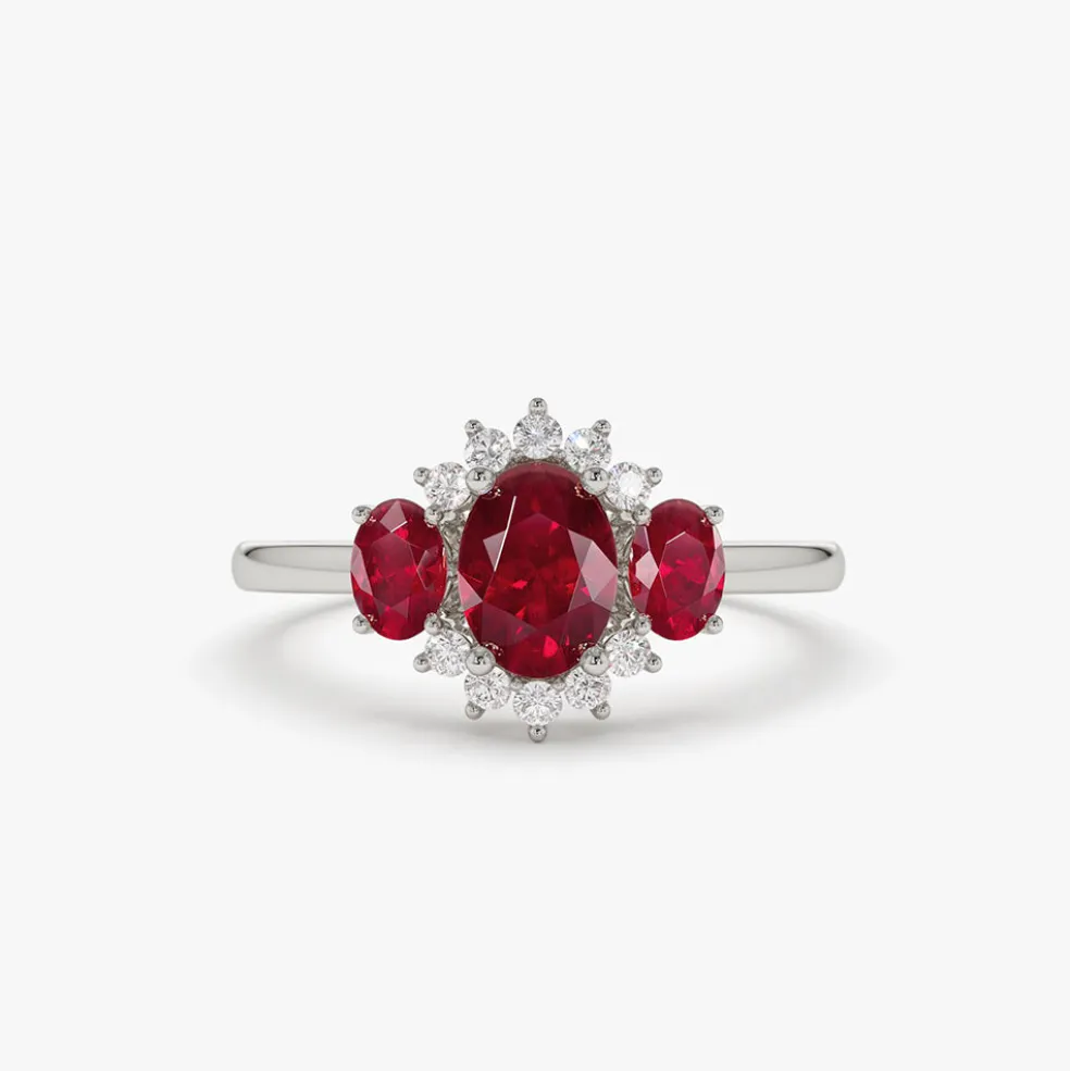 14k Three Stone Ruby Cluster Ring
