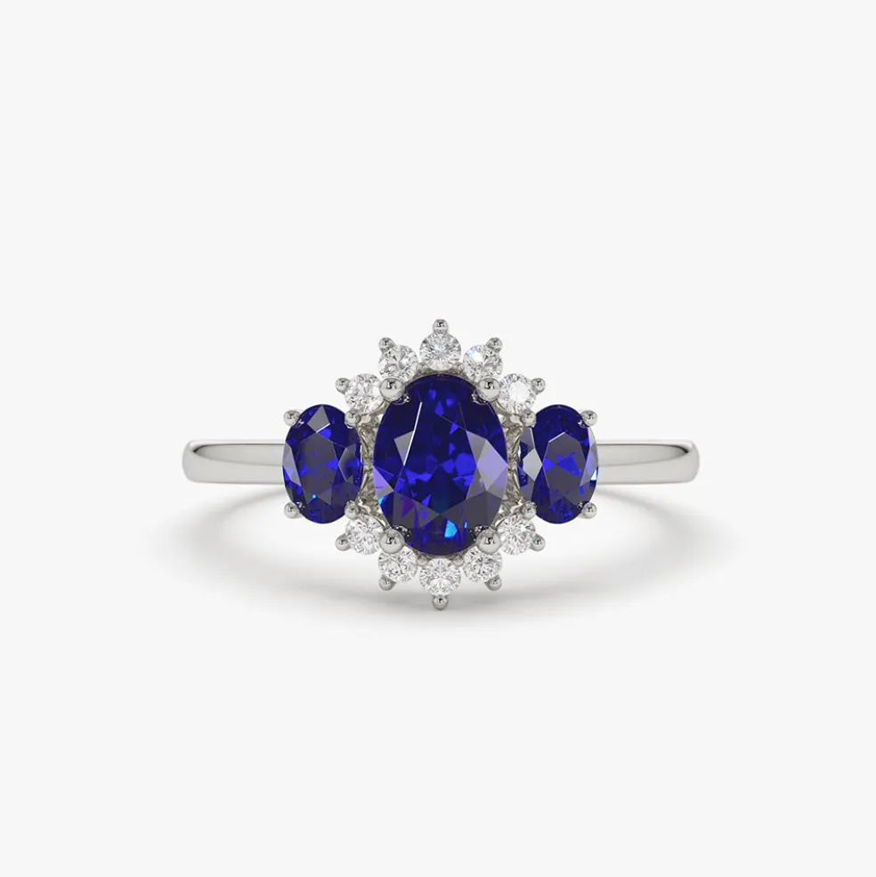 14k Three Stone Sapphire Cluster Ring