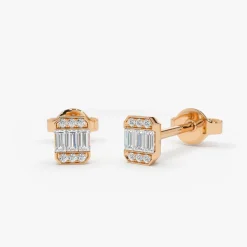 14K Tiny Baguette Diamond Stud Earrings