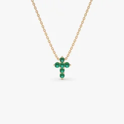 14K Tiny Emerald Cross Necklace
