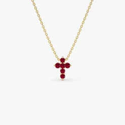 14K Tiny Ruby Cross Necklace