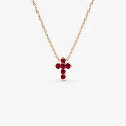 14K Tiny Ruby Cross Necklace