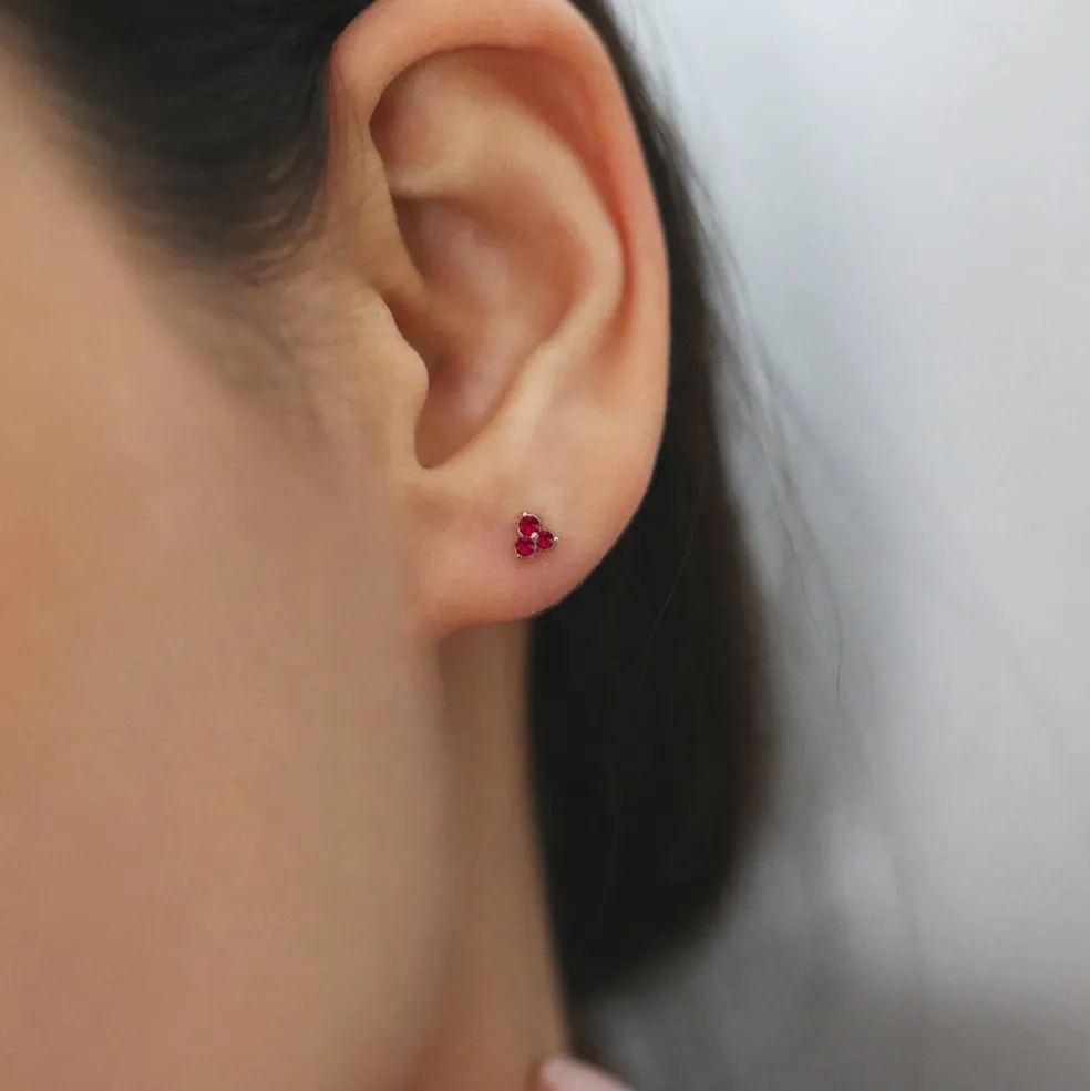14K Tiny Trio Ruby Earrings