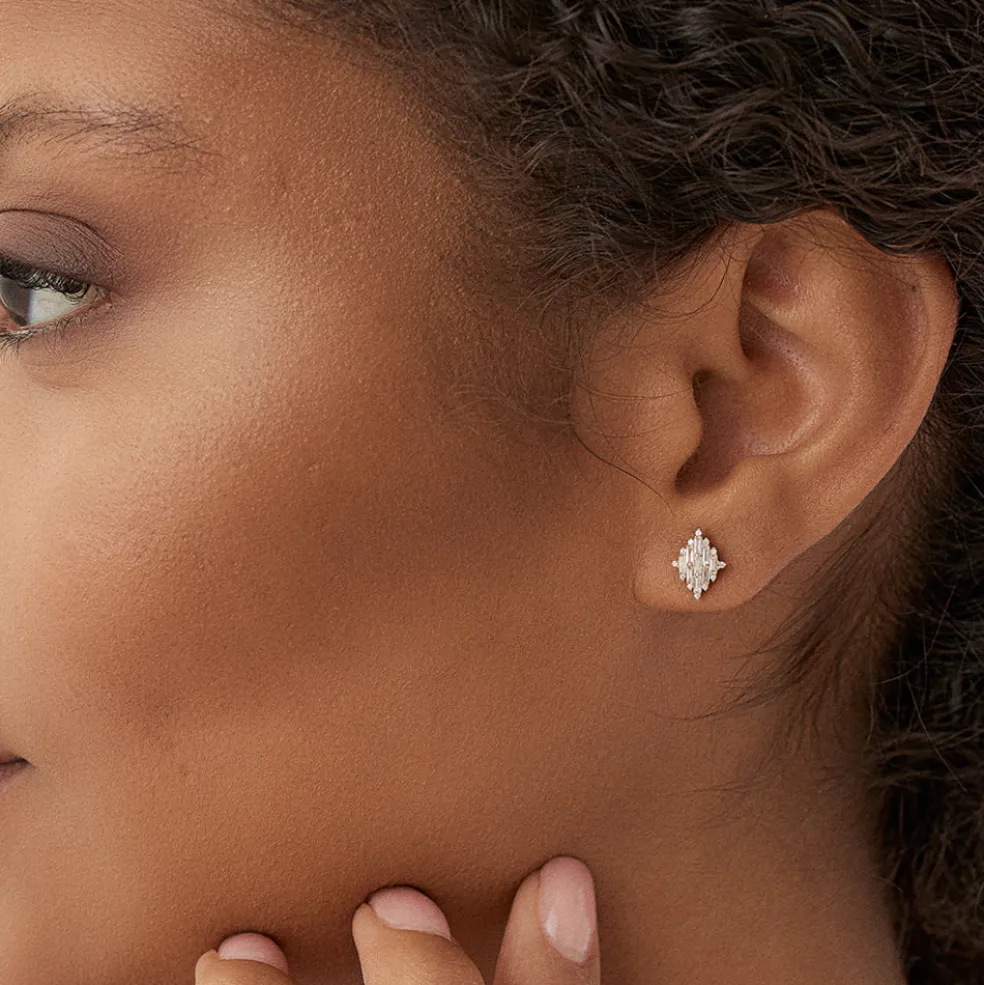 14k Trendy Baguette Diamond Cluster Studs