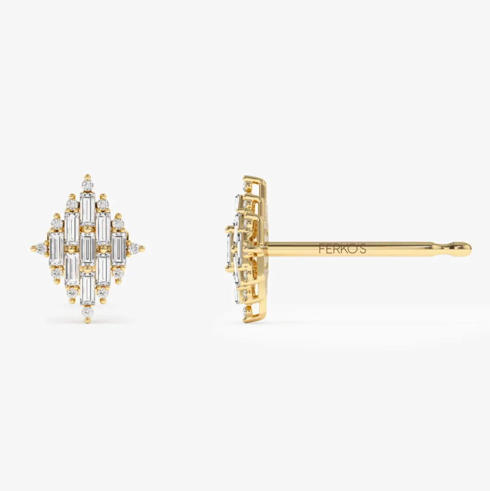 14k Trendy Baguette Diamond Cluster Studs