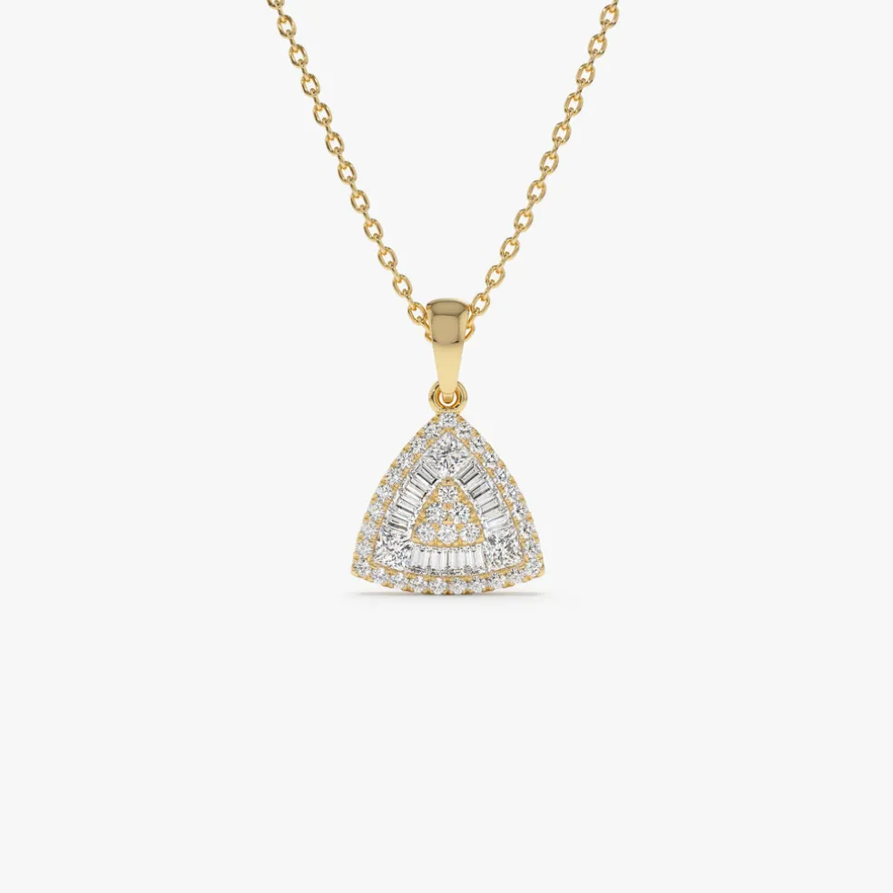 14K Triangle Baguette Diamond Cluster Necklace