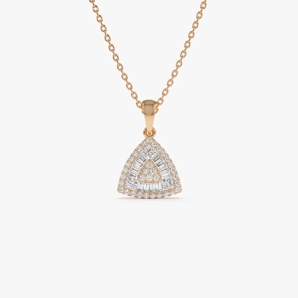 14K Triangle Baguette Diamond Cluster Necklace