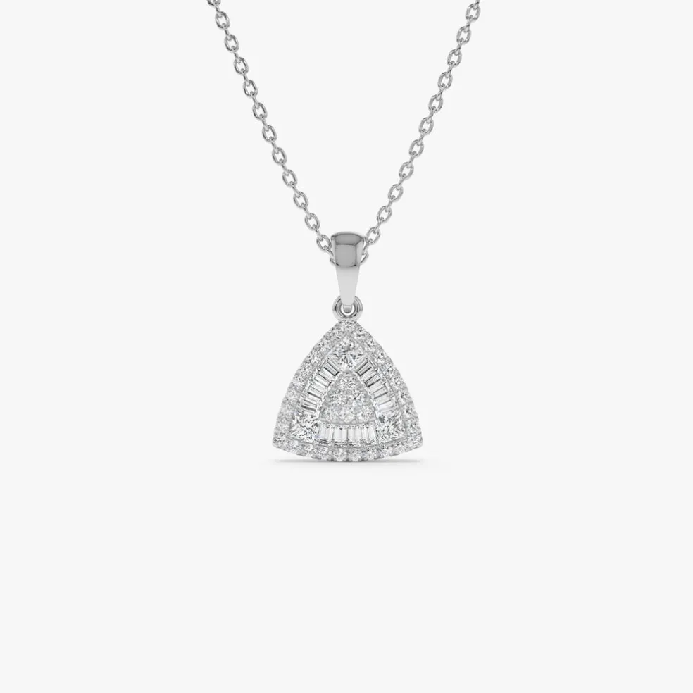 14K Triangle Baguette Diamond Cluster Necklace