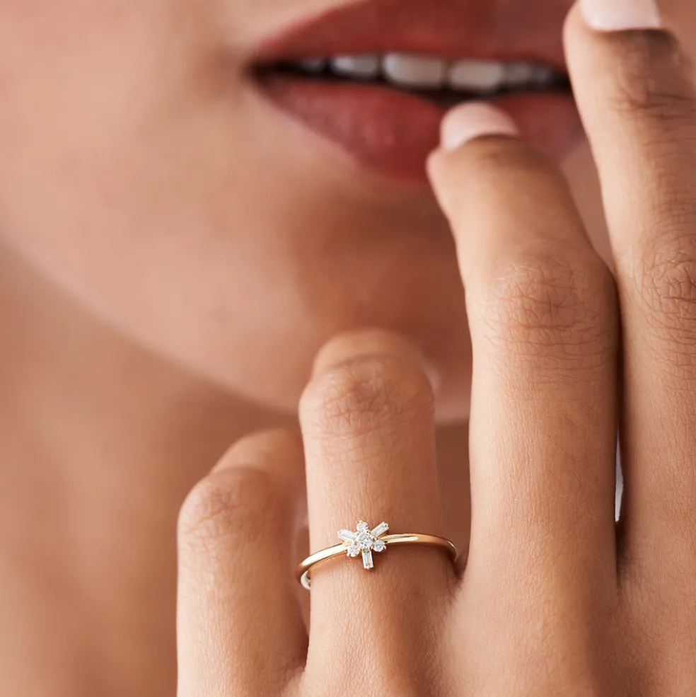 14k Triangle Shape Baguette & Round Diamond Stacking Ring