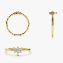 14k Triangle Shape Baguette & Round Diamond Stacking Ring