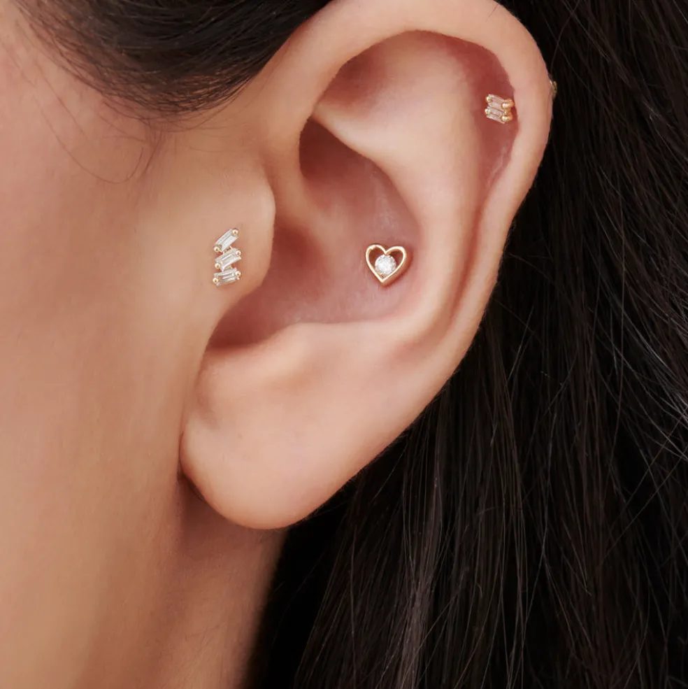 14k Trio Baguette Diamond Helix Piercing